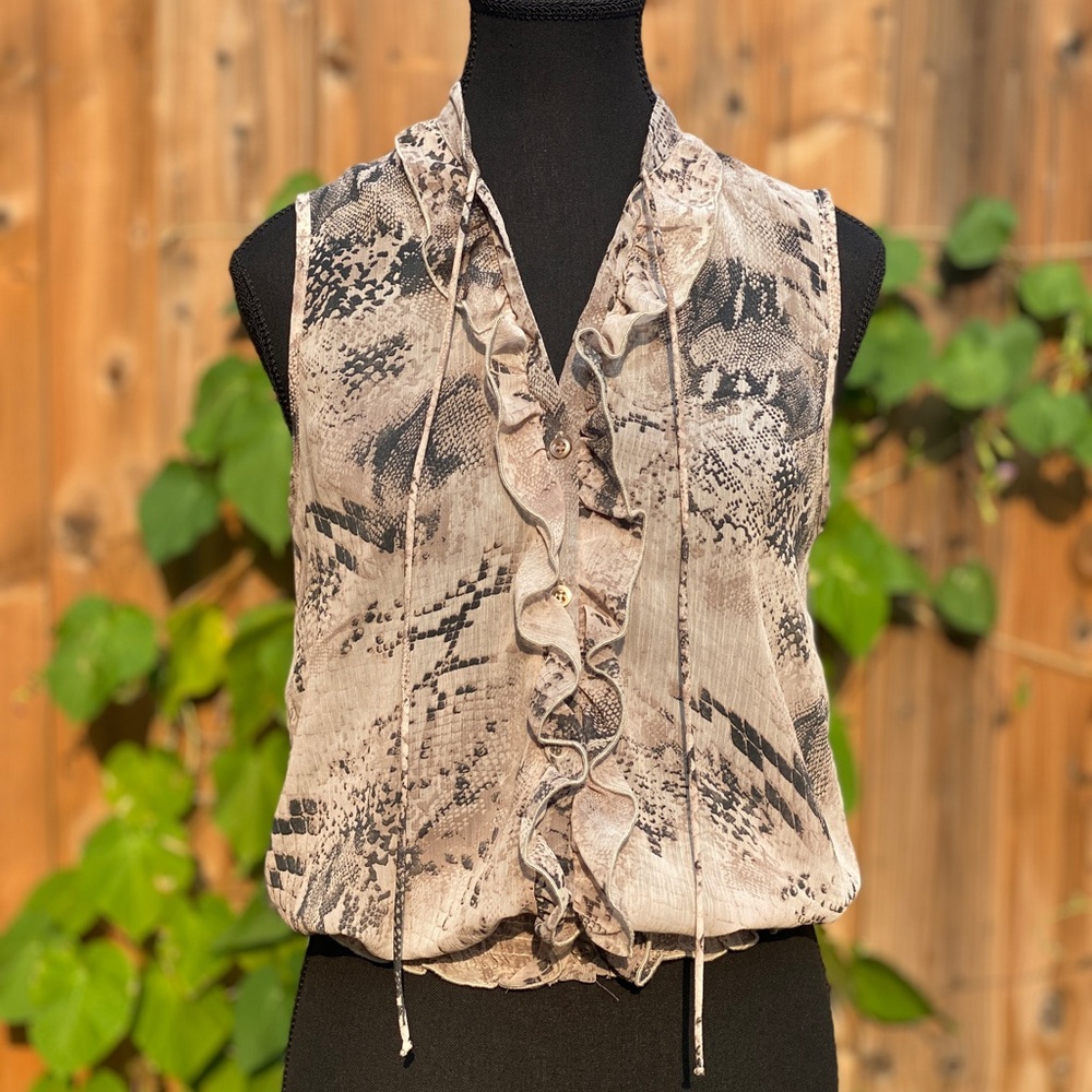 Jacob Beige Snake Print Ruffle Blouse